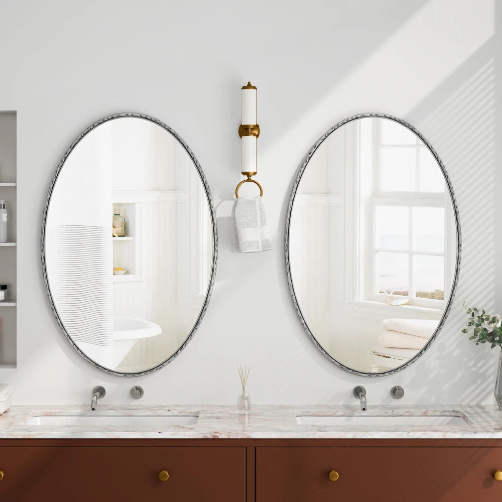 Ovale Wandspiegel – Muurspiegel – Badkamerspiegel – Slaapkamer Spiegel – Interieur Spiegel – Klassiek IJzeren Frame – Hoogwaardig Glas & MDF