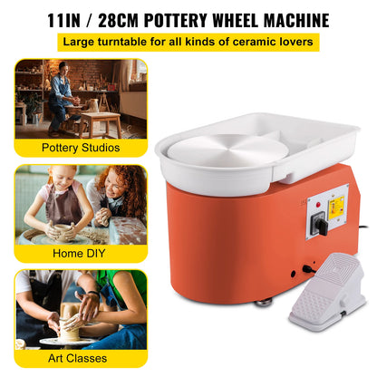 Pottenbakkersschijf - Pottenbakken Draaischijf - Elektrische - 28 cm - 350W - met Voetpedaal & Handgreep - Oranje