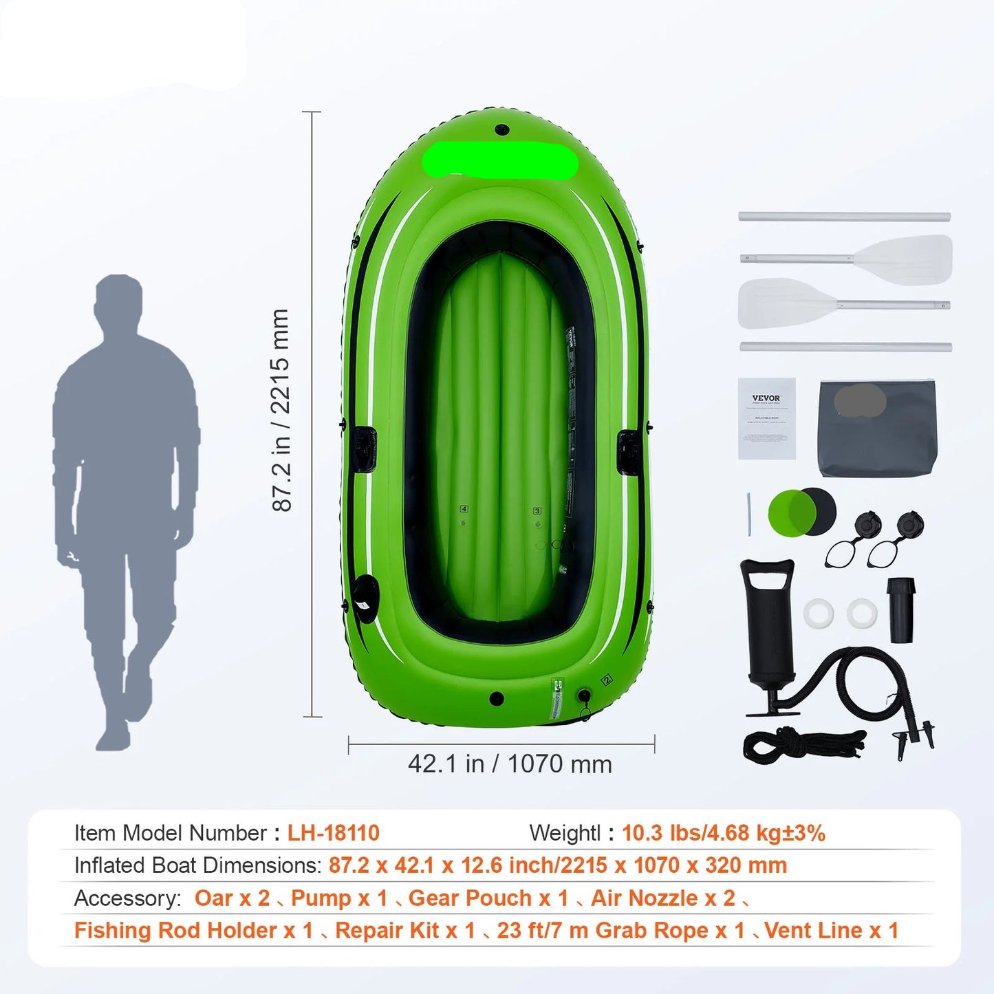 Opblaasboot - Max. 499 kg Laadvermogen - 6 Onafhankelijke Luchtkamers - Met Pomp en Roeisets - 2 zits - 499Kg - Groen