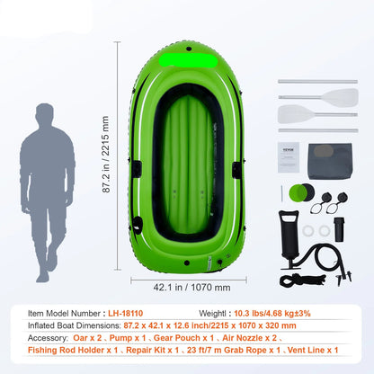 Opblaasboot - Max. 499 kg Laadvermogen - 6 Onafhankelijke Luchtkamers - Met Pomp en Roeisets - 2 zits - 499Kg - Groen