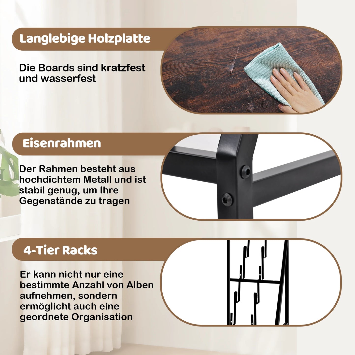 Vinylrek – Vinylplank – Platenkast – Opbergkast – Boekenkast – Duurzaam Waterbestendig Hout – Robuust Metalen Frame - 84 x 30 x 75.5 cm - Zwart