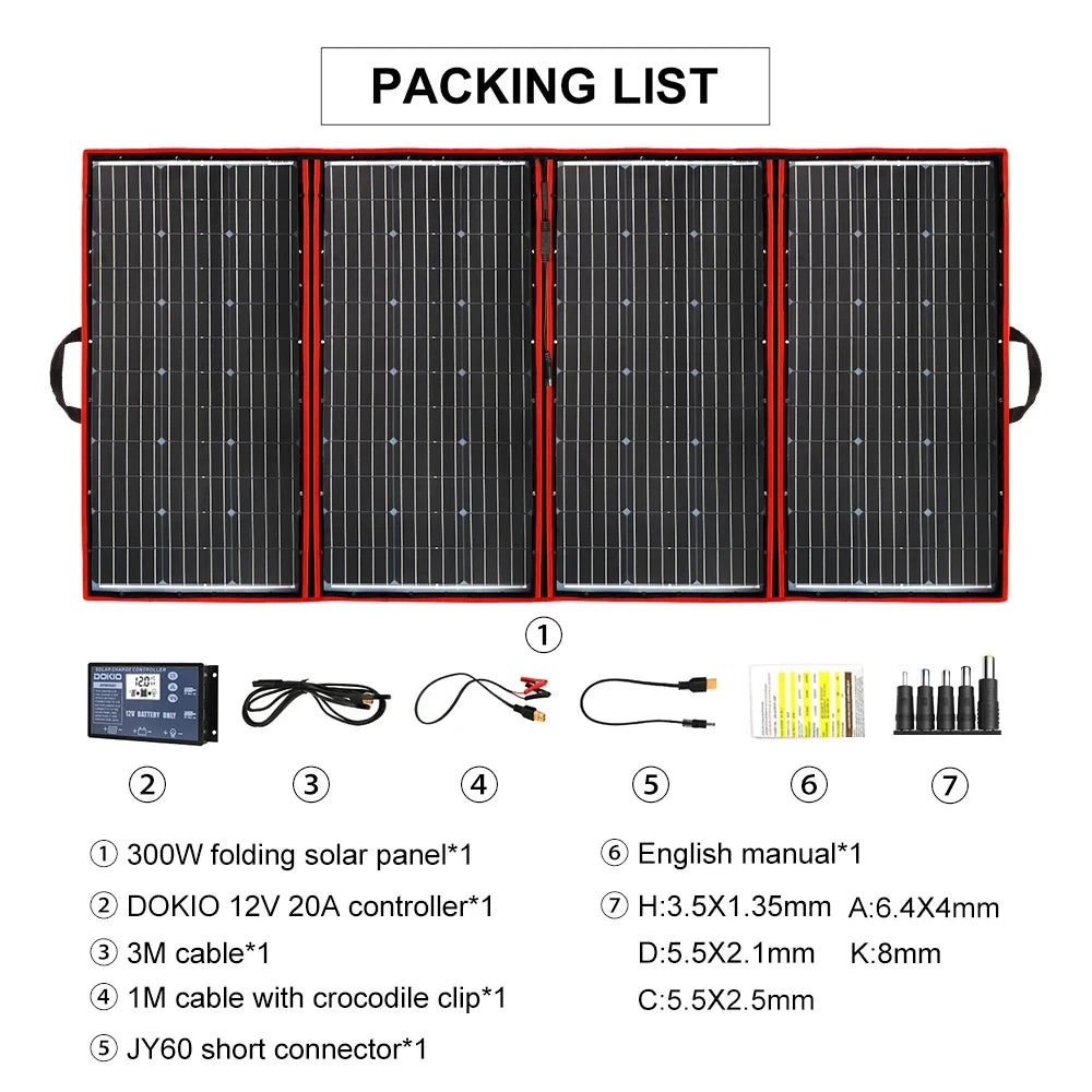 Flexibel Zonnepaneel – Draagbaar Solar Paneel – Opvouwbaar Zonnepaneel – Mobiel Zonnepaneel – 300W Vermogen – Monokristallijn Silicium - QUORE