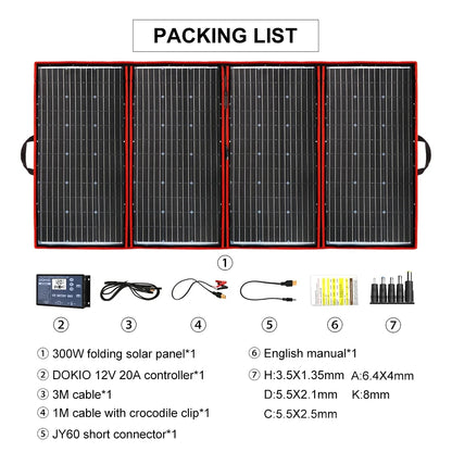 Flexibel Zonnepaneel – Draagbaar Solar Paneel – Opvouwbaar Zonnepaneel – Mobiel Zonnepaneel – 300W Vermogen – Monokristallijn Silicium - QUORE