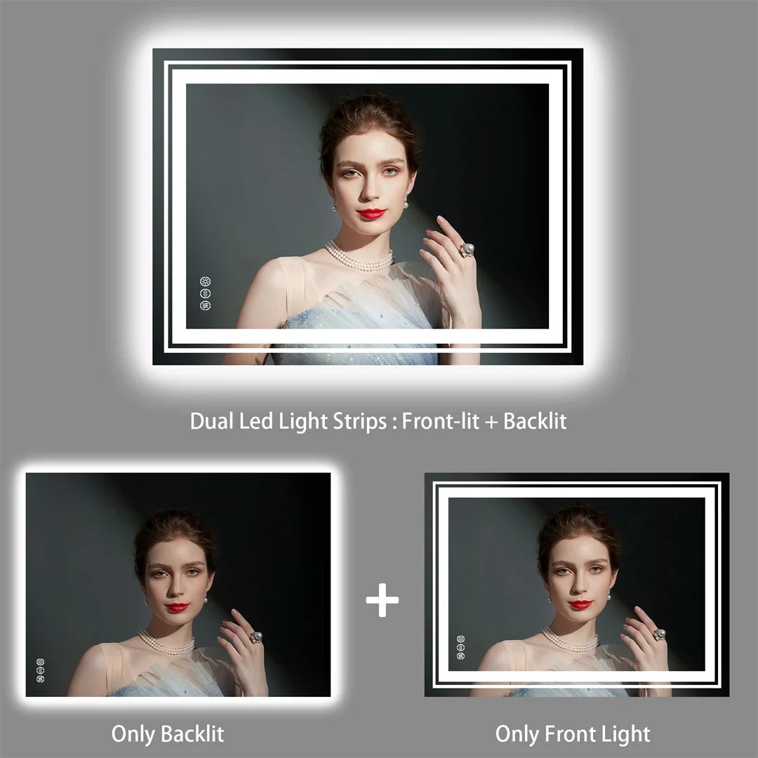 Badkamerspiegel - met Licht - Wandspiegel - Montage - Frameloze - 50x70cm - Anti-condens - met Licht Achtergrondverlichting - IP65 Waterdicht - Aanraaksensor - Dimbaar Ontwaseming - Douche - Make-up en Scheren - QUORE