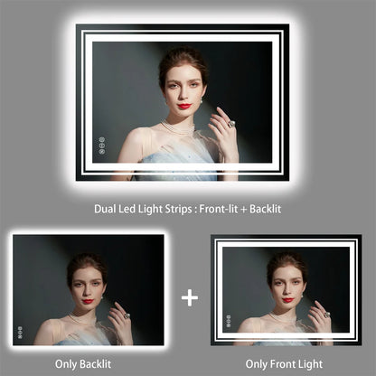 Badkamerspiegel - met Licht - Wandspiegel - Montage - Frameloze - 60x80cm - Anti-condens - met Licht Achtergrondverlichting - IP65 Waterdicht - Aanraaksensor - Dimbaar Ontwaseming - Douche - Make-up en Scheren