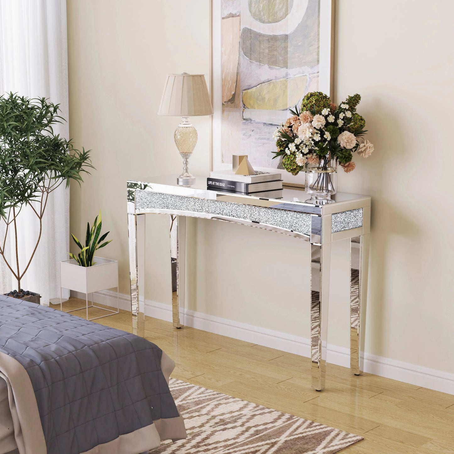 Spiegelconsole Tafel – Haltafel – Sidetable – Make-Up Tafel – Moderne Spiegelafwerking – 120 Cm Breed – MDF En Glas