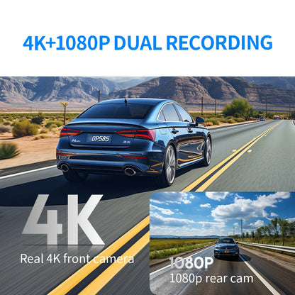 4K Dashcam with GPS, WiFi &amp; 24h Parking Mode – Front &amp; Rear Camera – Sony Sensor – Night Vision – Loop Recording – Black