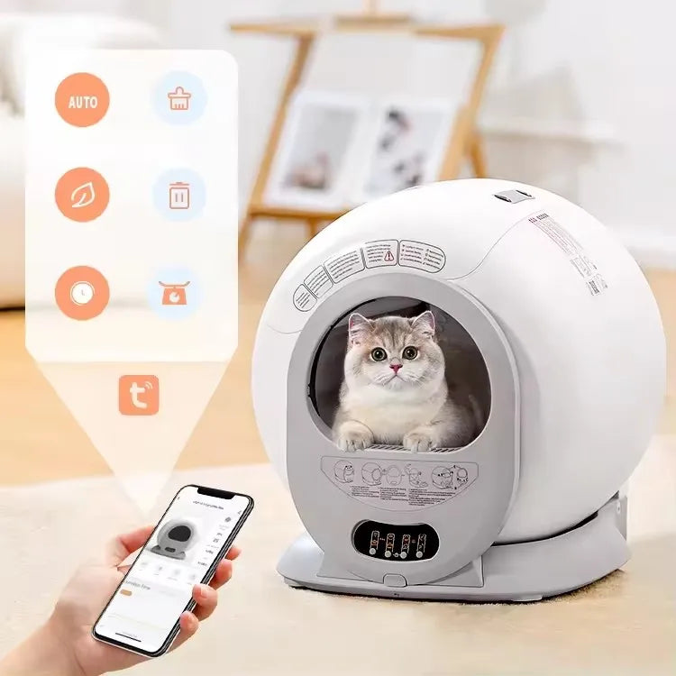 Kattenbak – Automatische Kattenbak – Zelfreinigende Kattenbak – Slimme Kattenbak – Kattenbak Met App – 65L Inhoud – Duurzaam Kunststof