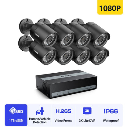 8-kanaals Beveiligingssysteem – HD Camera Set – Bewakingscamera – Videobewaking – CCTV Kamerasysteem – Nachtzicht Tot 30m – 1TB Ingebouwde SSD Opslag