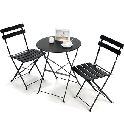 Bistroset - Tuinset - Tuintafel met Stoelen - 3-delige - Opvouwbare - Stalen Tafel en Stoelen voor Balkon - Balkonset 2 Personen - Bistrotafel - Zwart - QUORE