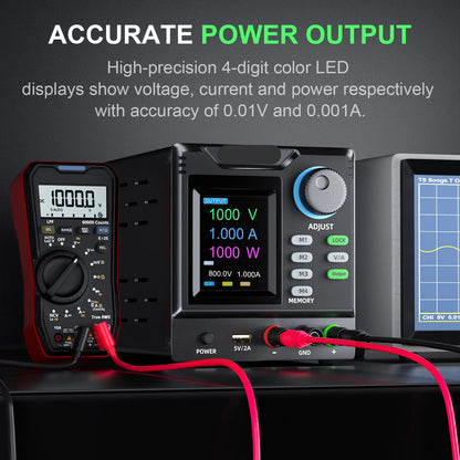 Lab Voeding - DC Bench Voeding - Regelbare Voeding - Voeding - DC Voedingsmodule - 1000V -  Programmeerbare Lab Bench Voeding – Spanning Regelaar Schakelaar – Functie Generator - 60V 5A 300W - met Software Control - Zwart