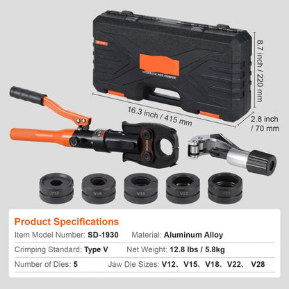 Perstang - Hydraulische Krimptang - Perstang Waterleiding - voor TH16 - TH20 - TH26 - TH32 - Perskoppeling Installatiegereedschap - 4 Bekken - 360° Roteerbare Pers Tang - V-type