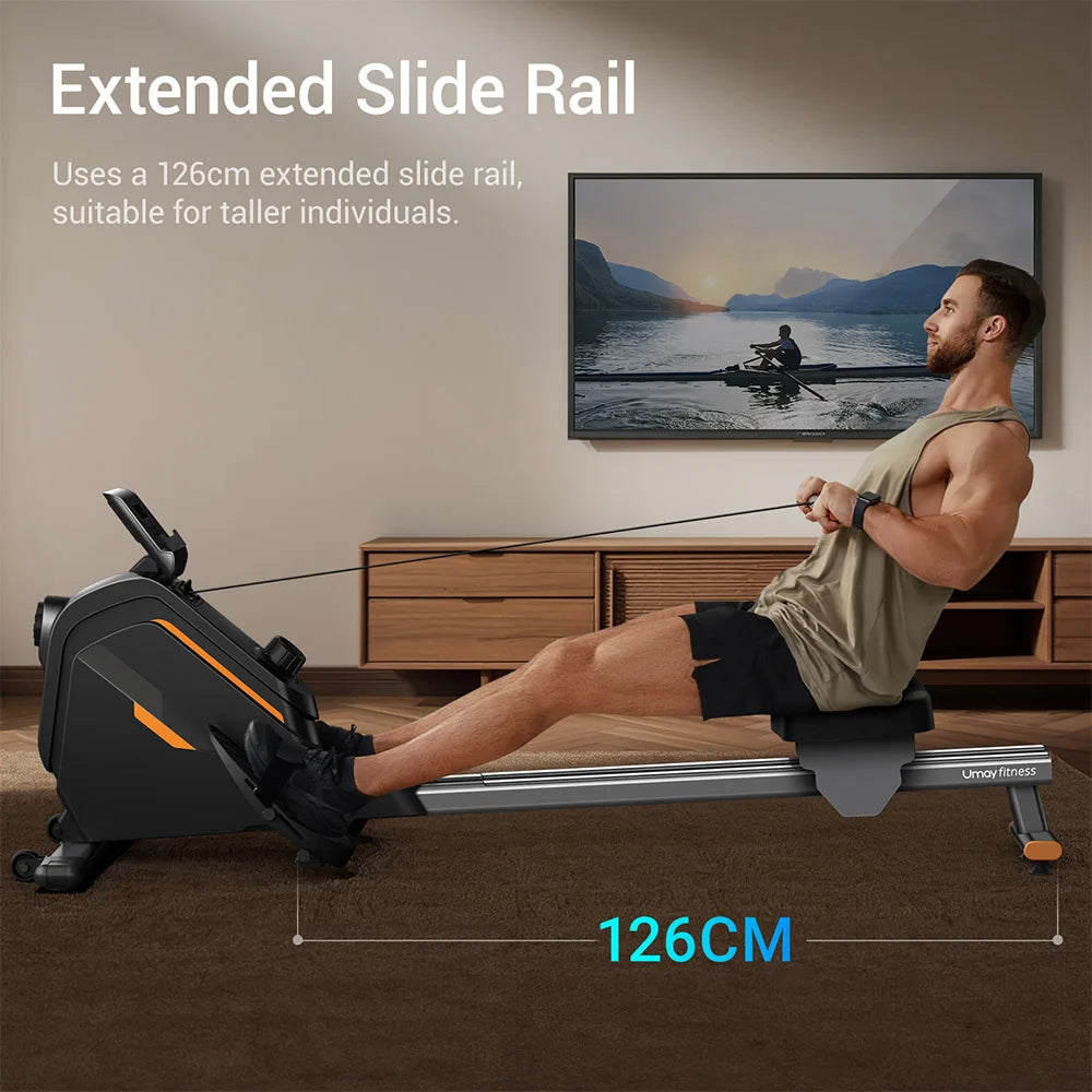 ROBORE UR20 Rower Machine with 126cm Extended Track, 16-Level Magnetic Resistance, 160kg Weight Capacity, Silent Operation