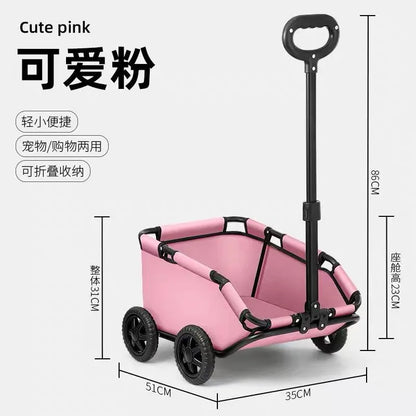 Hondenkar – Hondenbuggy – Hondenfietskar – Dierenkar – Opvouwbare Hondenwagen – Lichtgewicht – Inklapbaar – Voor Kleine Honden – Roze