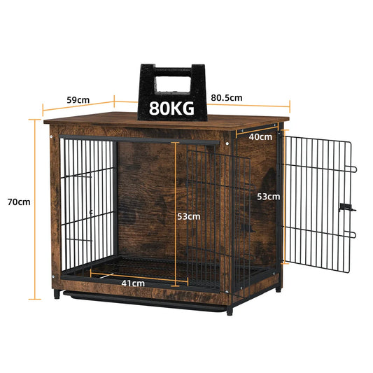 Houten Hondenbench - Hondenkennel Hout - Binnenbench - Dubbele Deur - Hondenhuis - Bijzettafel - Industrieel - 3-in-1 Ontwerp - Middelgroot