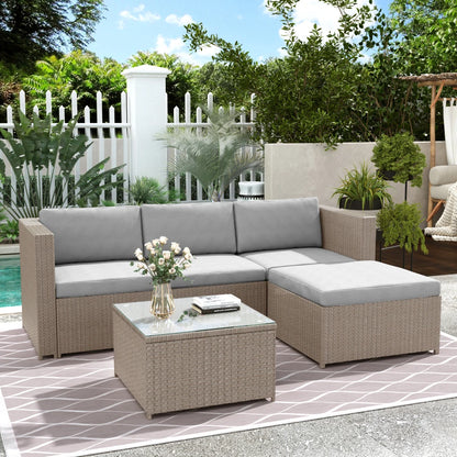 Loungestoelset – Tuinset - Buitenmeubelen - Tuinmeubilair – 4 persoons – Polyrattan met Stalen Frame – Waterafstotende Kussens - Grijs
