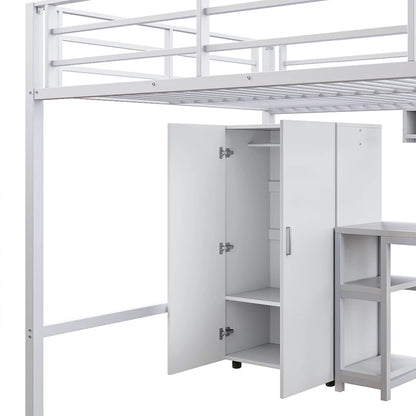 Kinderhoogslaper – Hoogslaper – Stapelbed – Halfhoogslaper – Multifunctioneel Bed – Wit 140x200cm – Met Kast En Bureau – Stevig Ijzeren Frame