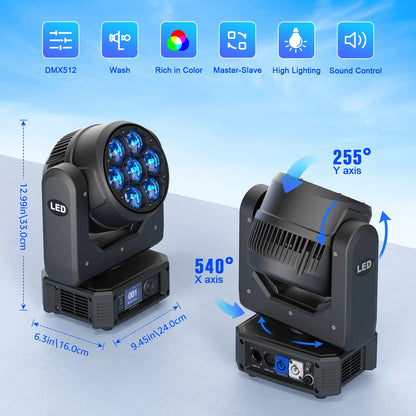 Moving Head Stage Verlichting – DJ Spot – Podiumlamp – LED Beam Licht – Party Verlichting – EU Stekker – 2x 300W RGBW LED – Elektronische Zoom & Preciese XY-as bediening - QUORE