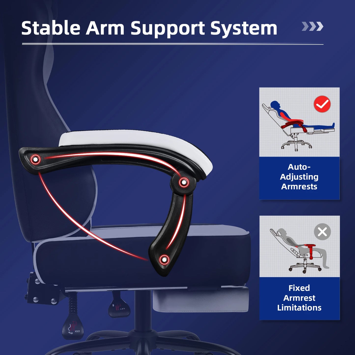 Gamingstoel – Bureaustoel – Gamestoel – Deskchair – Ergonomische Stoel – Verstelbare Rugleuning – Ademend PU-Leder – Blauw