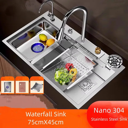 Keukenspoelbak – Spoelbak – Gootsteen – Wasbak – Enkele Spoelbak – Extra Groot 75x45 cm – 304 RVS Met Waterval Kraan