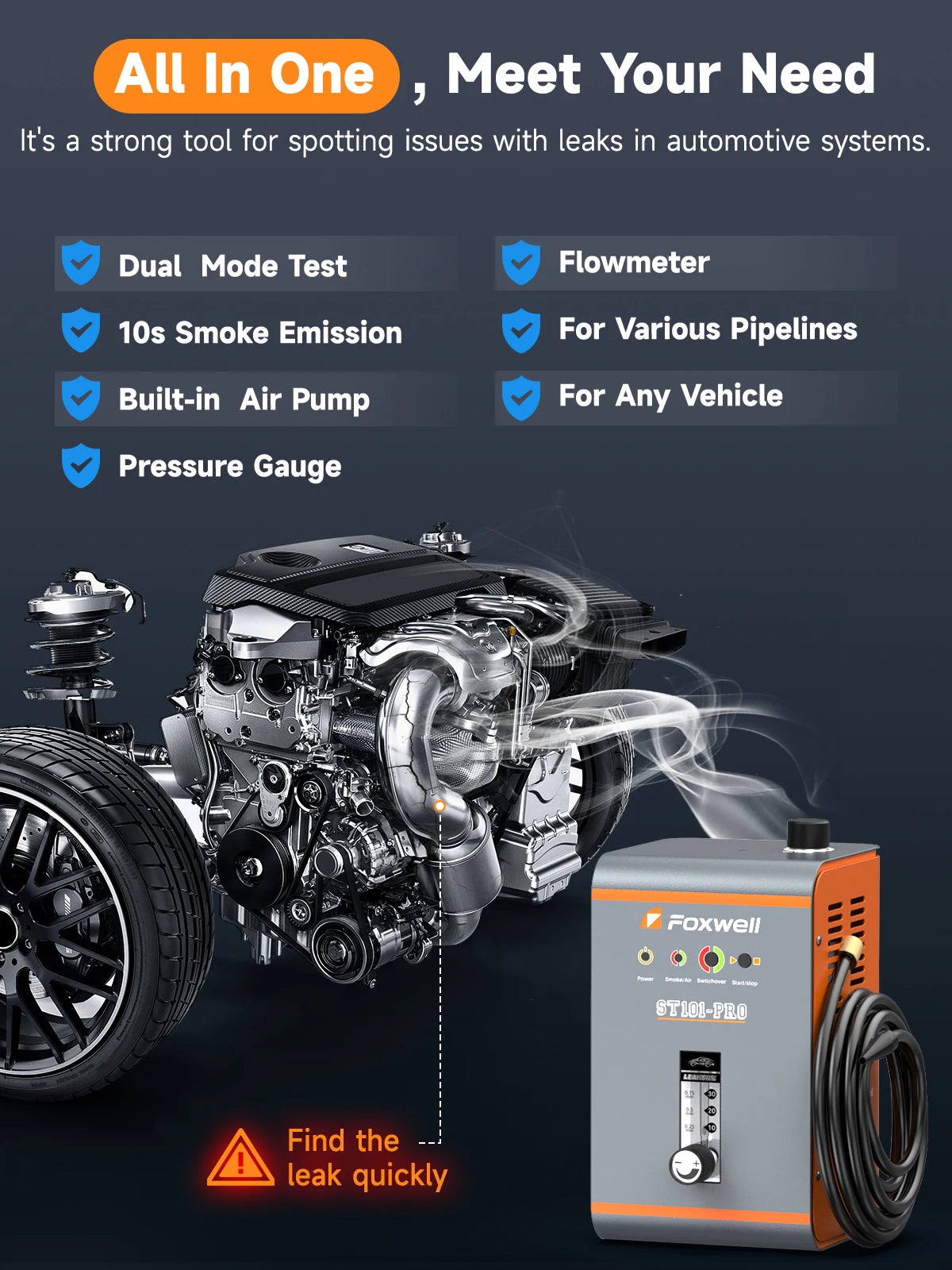 Rooktester Auto – Lekdetectie – Rookgenerator – Luchtpomp – Flowmeter – Ingebouwde Luchtpomp – Temperatuurbeveiliging - QUORE