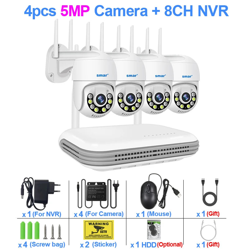 Beveiligingscamerasysteem - 8CH 3MP Camera - Openlucht - POE-camera - Bewakingscamera - AI-menselijke detectie -  Beveiligingscamera - Beveiligingscamerasysteem - Nachtzicht - 4 stuks - Wit - QUORE