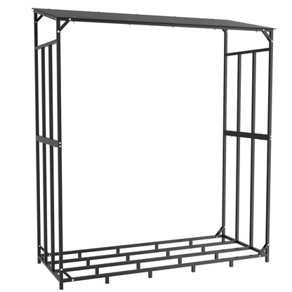 Houtrek - Brandhoutrek Outdoor - Houtopslag - Standrek - met Waterdichte Hoes - voor Open Haard - Tuin - Metaal - 156.5 x 60 x 176.5 cm - Zwart