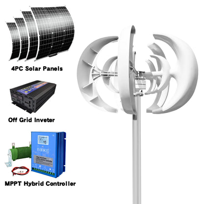 Windturbine – Verticale As Windmolen – Windenergie Generator – Duurzame Energie – Windmolen – 5000 Watt Vermogen – Weerbestendig IP54 - 24V - Met Zonnestelsel