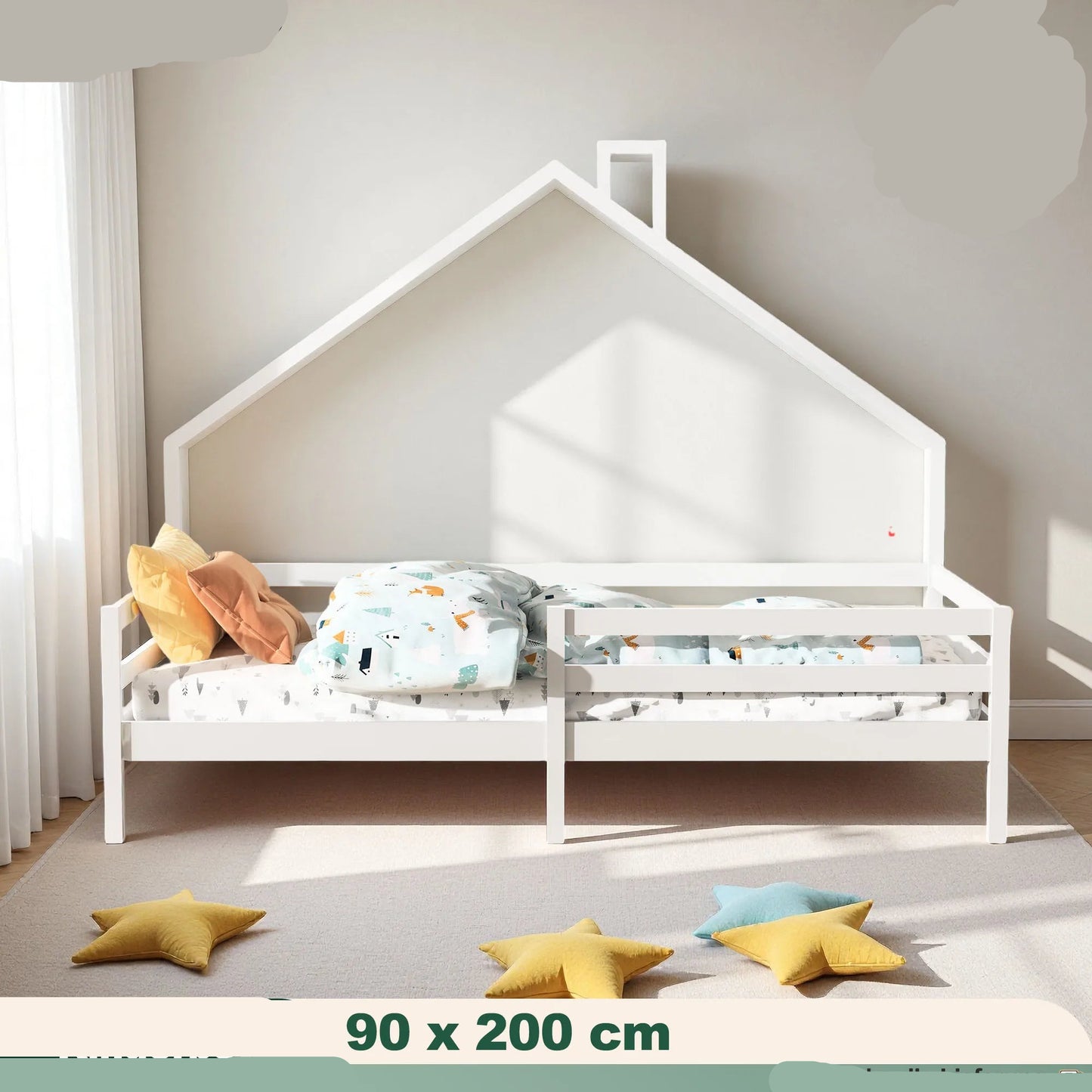 Huisbed Kinderen – Speelbed – Kinderbed – Scandinavisch Bed – Veilig Bed – Stevig Dennenhout – Opbergruimte