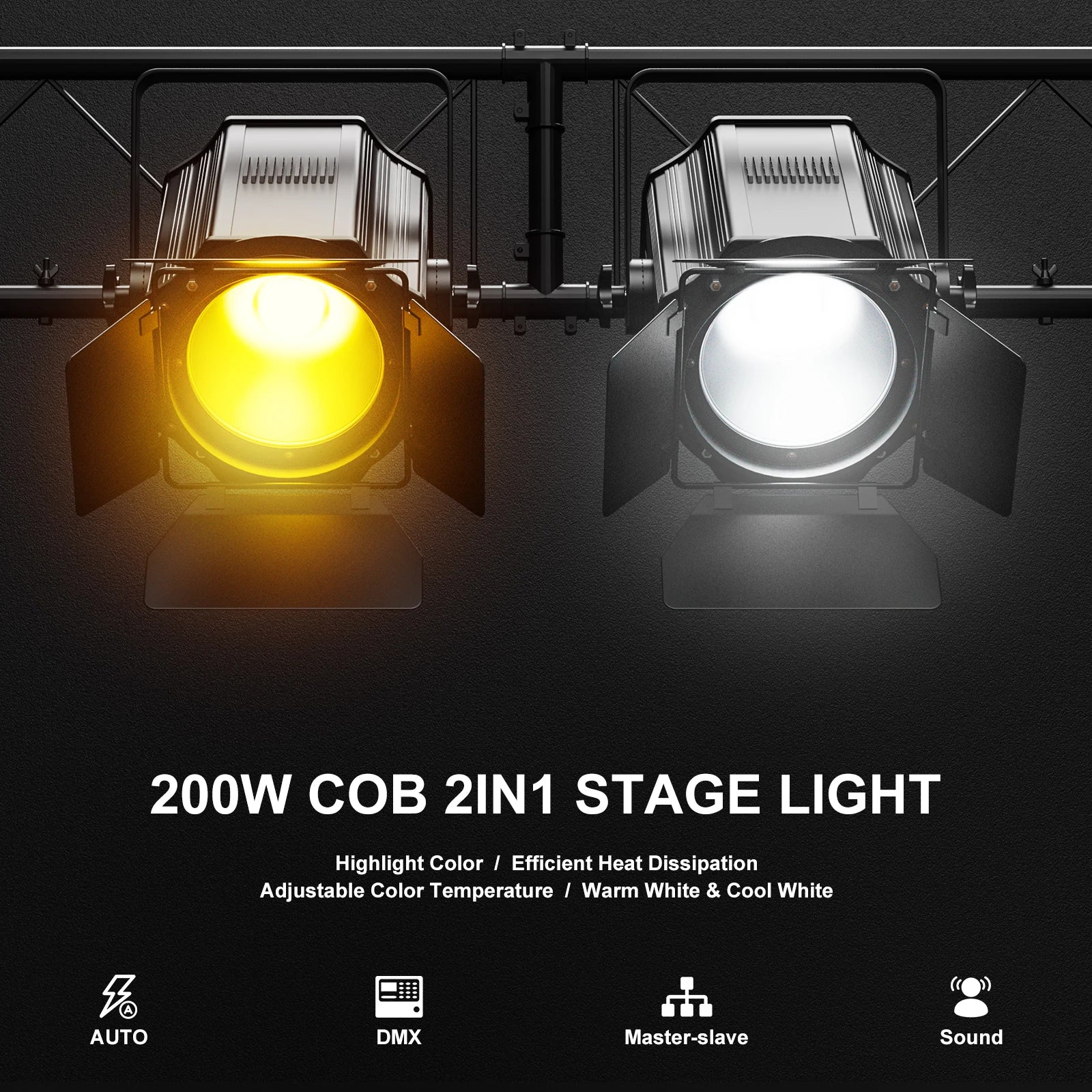 Professionele LED Par Spots – LED Podiumverlichting – DJ Verlichting – Theaterlampen – Eventverlichting – 4 Stuks 200W – Instelbare Warm & Koud Wit Kleurtemperatuur - QUORE