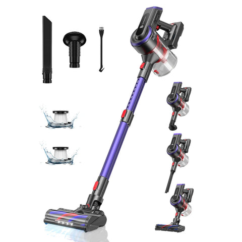 Cordless Stick Vacuum Cleaner - Stick Vacuum Cleaner - Vacuum Cleaner - Cordless Stick Vacuum Cleaner - Powerful Suction - 450W - 38KPa - with touchscreen - HEPA Filter - Purple