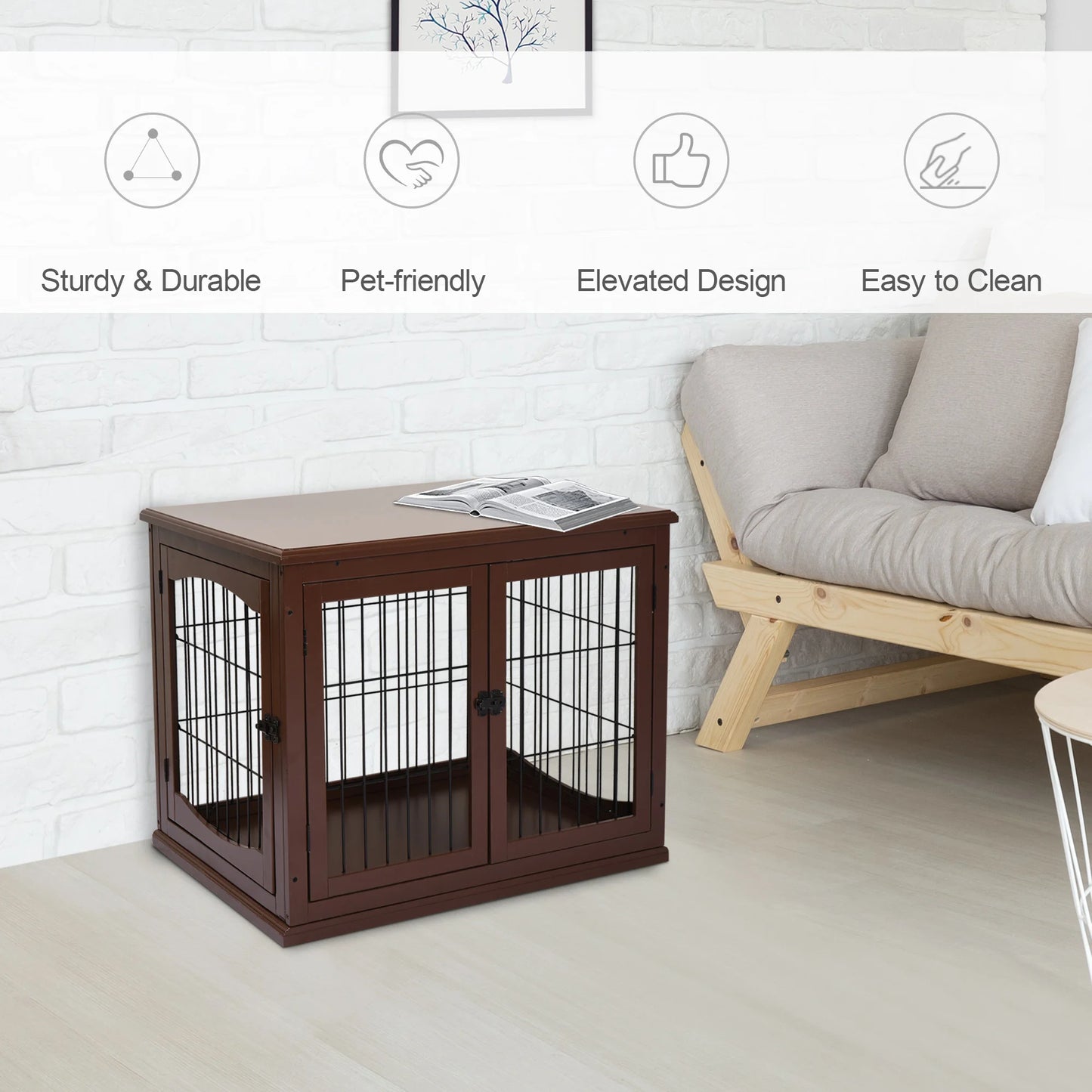 Hondenbench – Hondenkooi – Hondenhok – Dog Kennel – Hondenbox – Bruin – 2 Deuren Met Slot – Stevige MDF Constructie