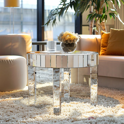Ronde Bijzettafel - Ronde Salontafel - Tafel - Spiegeldesign - Zilveren Glazen - Luxe Afwerking - Kristallen Pootjes - Woonkamer - Slaapkamer - Zilver
