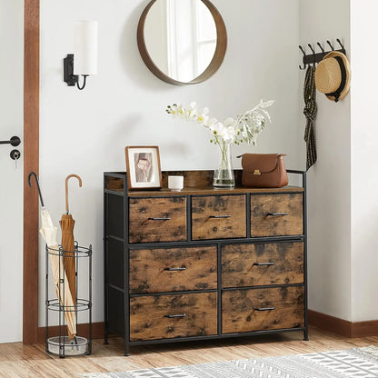 Chests of drawers wood - 7 drawers industrial style - metal frame chest of drawers - fabric drawer - Brown