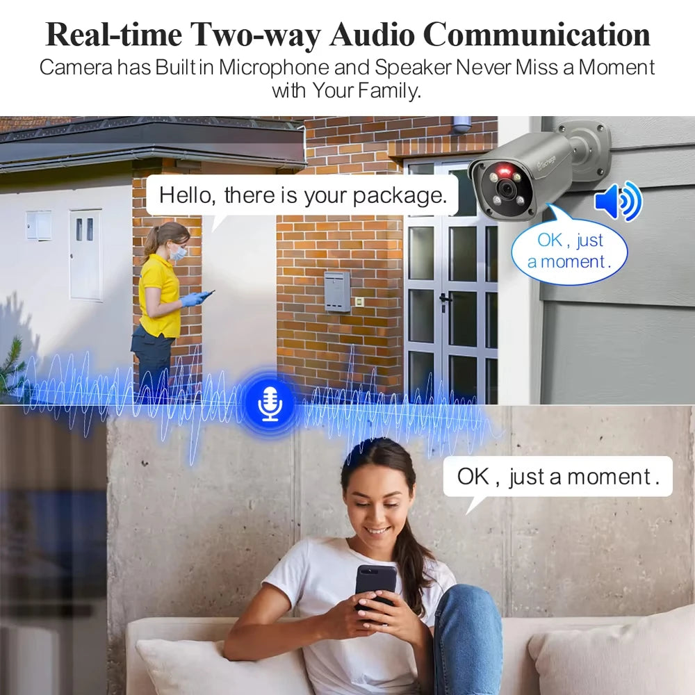8-kanaals 8MP POE CCTV-systeem – IP beveiligingscamera – Videobewaking Set – Beveiligingscamera Systeem – POE NVR Recorder – 4x 8MP Camera’s – IP66 Waterdicht – Tweeweg Audio - Geen Ingebouwde HDD - QUORE