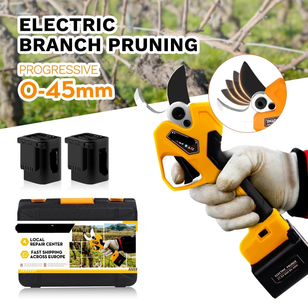 Elektrische Snoeischaar - Accu Snoeischaar - Takkenschaar - 25V - 45mm Snijcapaciteit - Lithium-ion - Anti-slip Greep - Voor Bomen - Struiken - en Bonsai - Geel