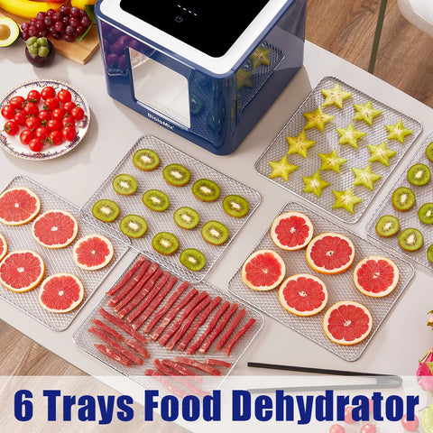 BioloMix Voedseldroger Voordeelset - Nieuwste Model professionele Dehydrator - 10 laags Droogoven - Handboek Voedsel Drogen - 6 Siliconen Bakmatten - WM 2110 DH - Dubbelwandig RVS - 25°C tot 90°C - QUORE