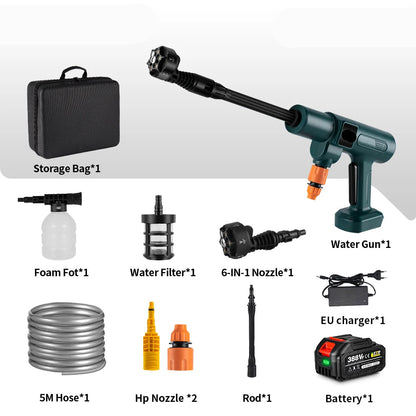 Hogedrukreiniger - Terrasreiniger - Waterpistool - Draadloze - Elektrische - 3500W - 200 Bar -  6-in-1 Spuitmond - Pressure Washer - Borstelloze - voor Auto en Tuin – Instelbare Snelheid - Compatibel met 18V/21V Batterijen - inclusief 1 Accu - QUORE