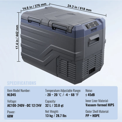 SucceBuy Car Refrigerator Dual Zone Portable Freezer Car Refrigerator Fridge Adjustable Range 12/24V DC and A Compressor Freezer