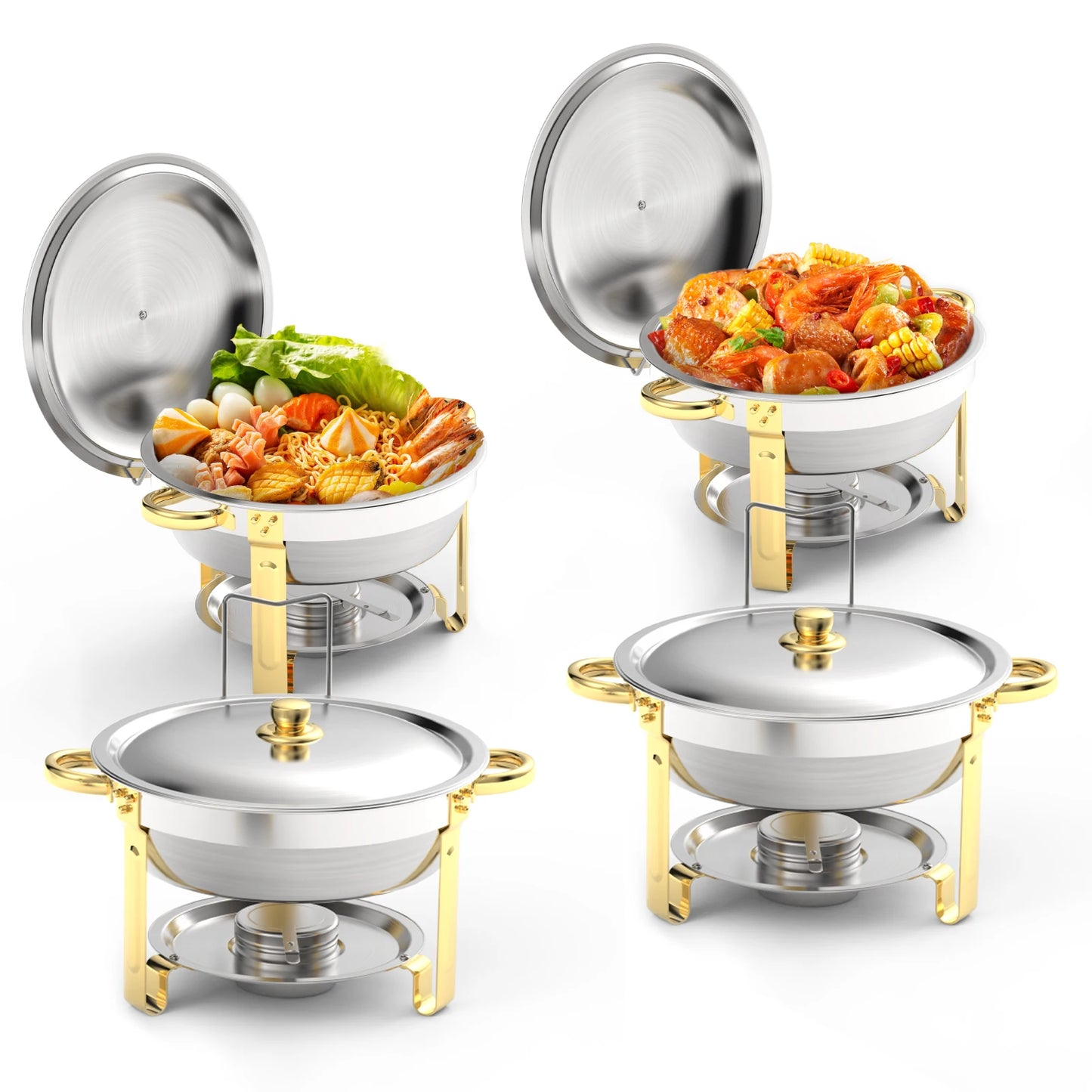 Chafing Dish - Warmhoudplaat - Buffetwarmer - Warmhoudbakken - 5QT - Roestvrijstalen Buffet Set - Dik Frame – Geschikt voor Catering, Feesten & Bruiloften – 4 Stuks - Zilver