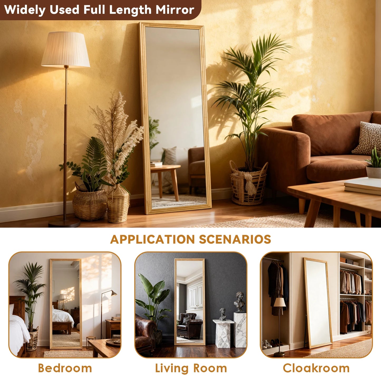 Full-length Spiegel – Staande Spiegel – Wandspiegel – Rechthoekige Spiegel – Passpiegel – Massief Houten Frame – 160x50 cm – Bruin