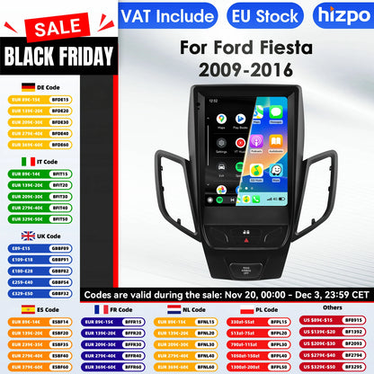 Hizpo 9.7 Inch  2 Din Car Radio for For Ford Fiesta MK7 2009 - 2016 Tesla Style CarPlay Android Auto GPS Navigation BT WIFI 4G