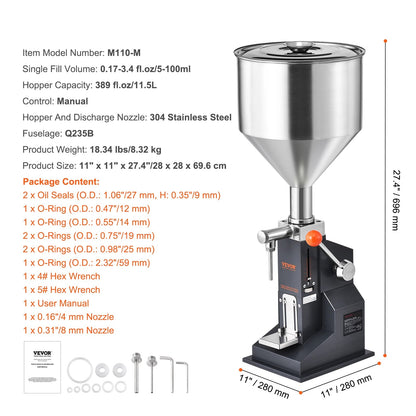 Vloeistof Vulmachine - Oliepomp - Vloeistofpomp - Handmatige Vloeistof- en Pasta Vulmachine - 5-100ML - Instelbaar & Efficiënt - QUORE