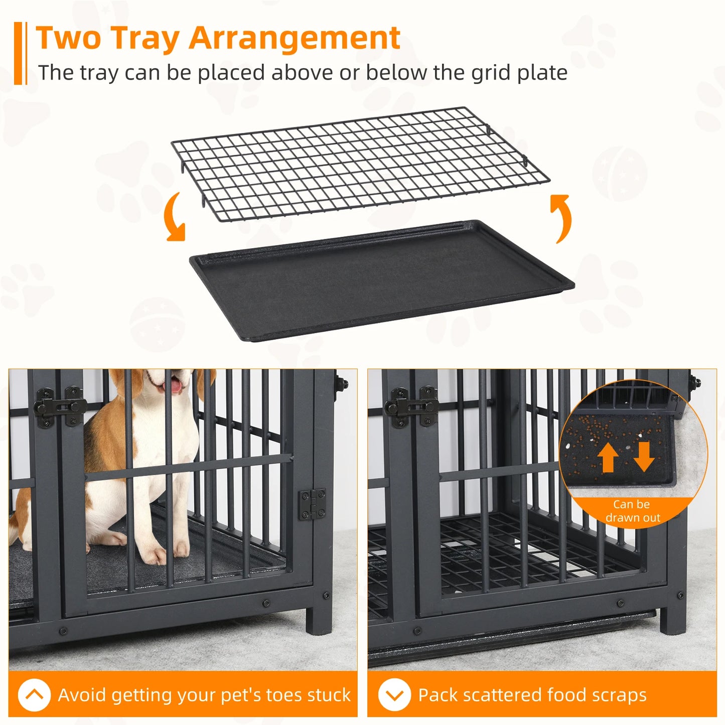 Hondenkennel - Hondenren - Hondenhok - Buitenren - Metalen - Meubelstijl Eindtafel – Met Drie Deuren, Sloten en Verwijderbare Tray - Kennel - Groot Formaat - Wit - QUORE