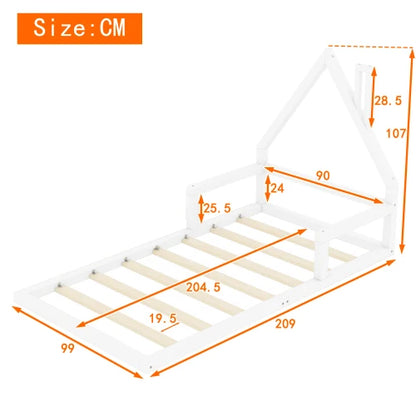 Kinderbed - Plat Bed - Huisvorm - Massief Grenen - Eenvoudige Vorm - 90*200 cm - Roze