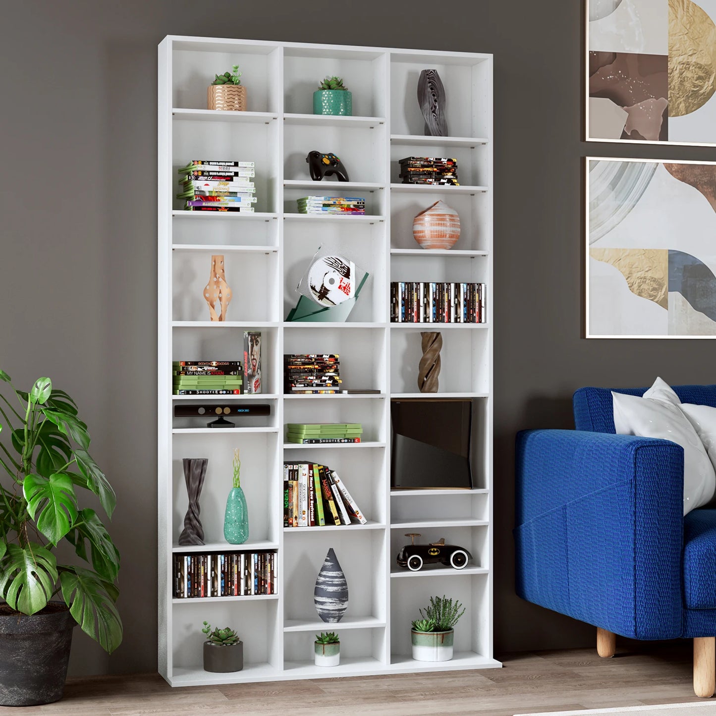Hoge Boekenkast – Boekenkast – Cd Rek – Dvd Kast – Opbergkast – Wit Hout – 27 Verstelbare Vakken – 190 cm Hoog