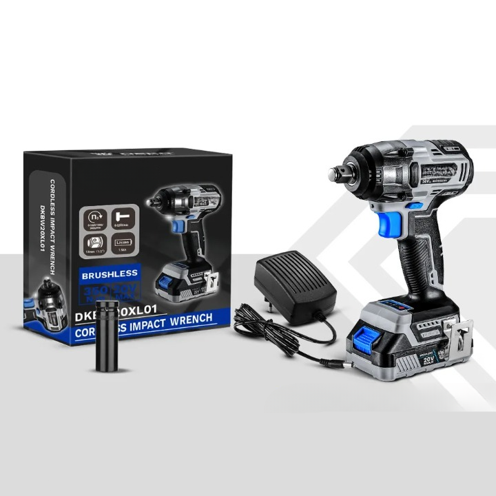 Elektrische Slagmoersleutel - Draadloze - Borstelloze - Wrench 350Nm - Hoog Koppel - Power Tools - 20V - 1/2inch - 1500mAh - Zwart/Blauw - QUORE