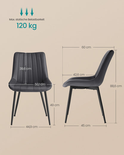 Eetkamerstoelen –  Set van 6 - Gestoffeerde Stoelen – Stoelen Set – Comfortabele Stoelen – Met Zachte Schuimvulling – Verstelbare Voeten - Grijs - QUORE