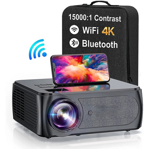Mini Beamer - Projector - 1080P - Digital projector - 5G WiFi - Bluetooth Compatible with HDMI - USB - 10000 Lumen - 350ANSI - 150W - Black