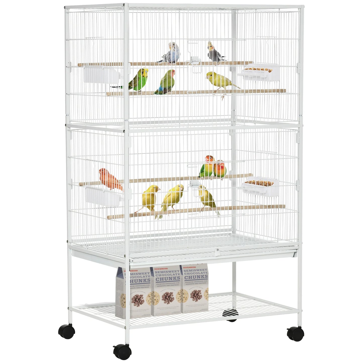 Vogelkooi – Vogelkooi Op Wielen – Vogelkooi Groot – Kooi Voor Parkieten – Kooi Voor Kleine Vogels – Ruime Afmetingen 78x52x132 cm – Verwijderbare Bodemlade & 6 Toegangsdeuren
